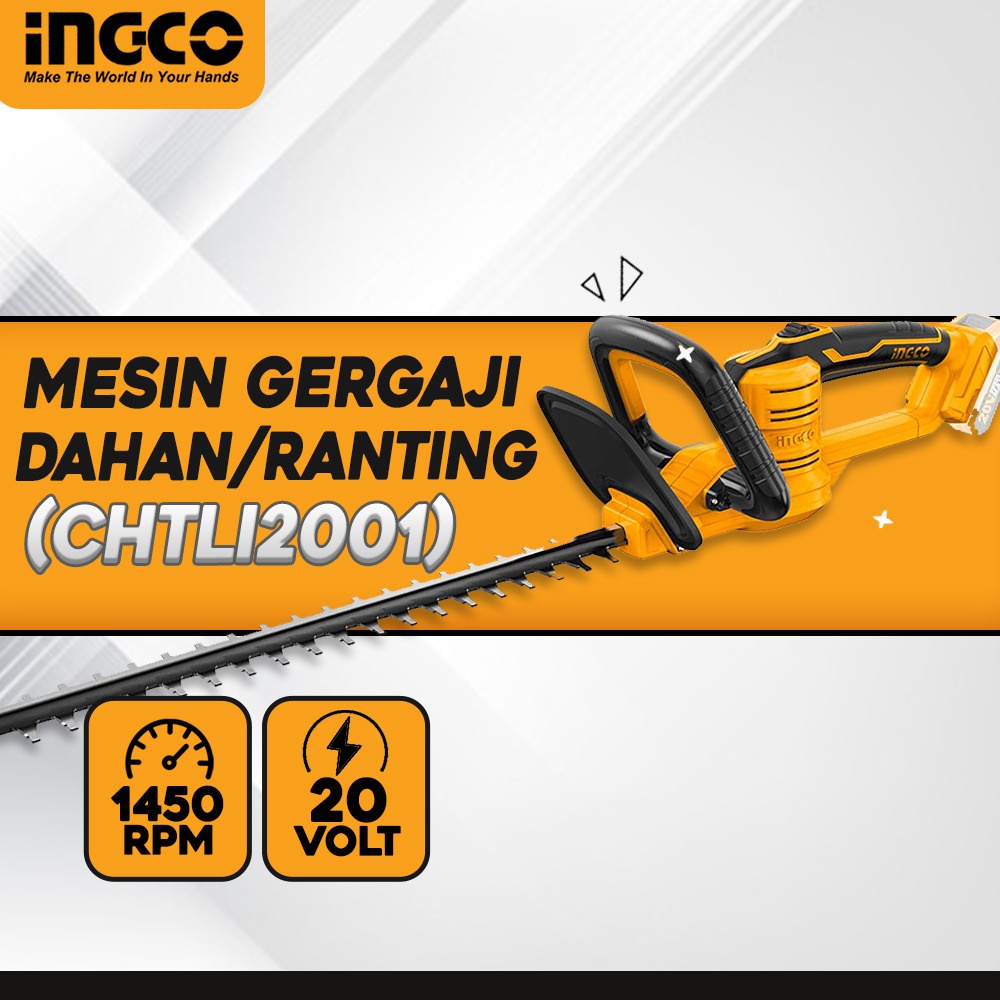 MESIN GERGAJI POTONG DAHAN RANTING PAGAR CORDLESS 20V INGCO HEDGE TRIMMERS CASAL CHAIN SAW