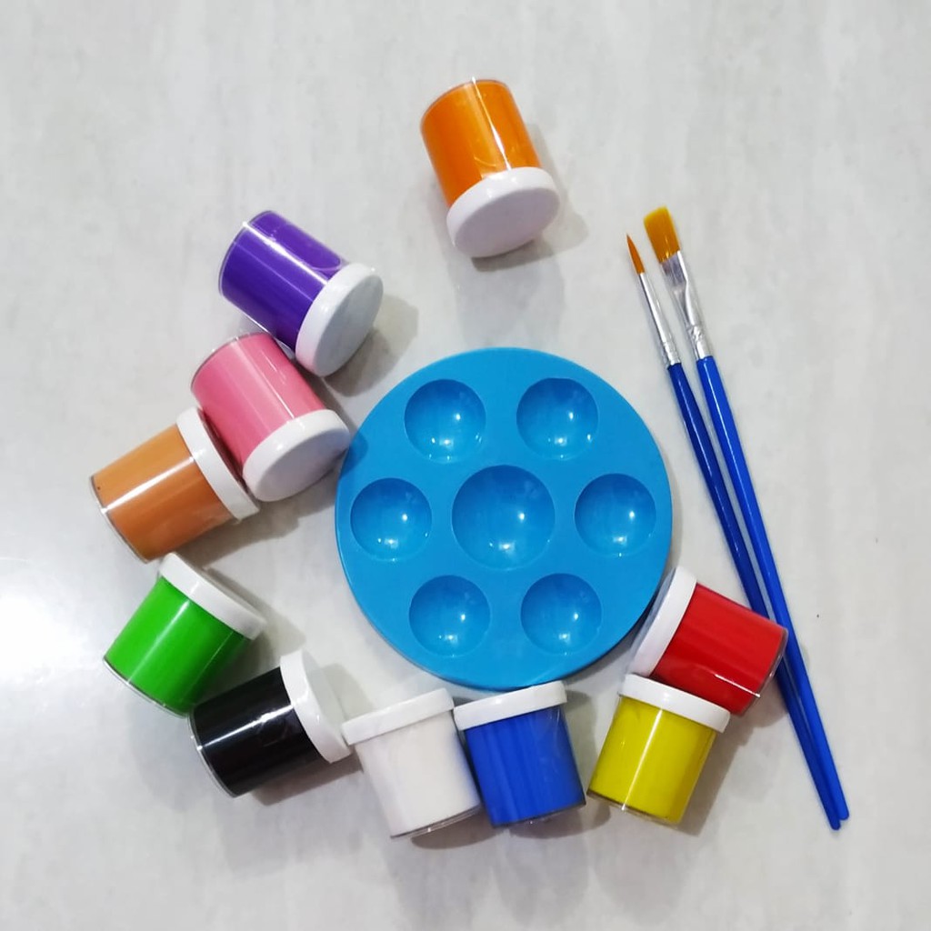 paket cat lukis kuas palet set water color paint brush pallete air primer  melukis anak kit akrilik | Shopee Indonesia