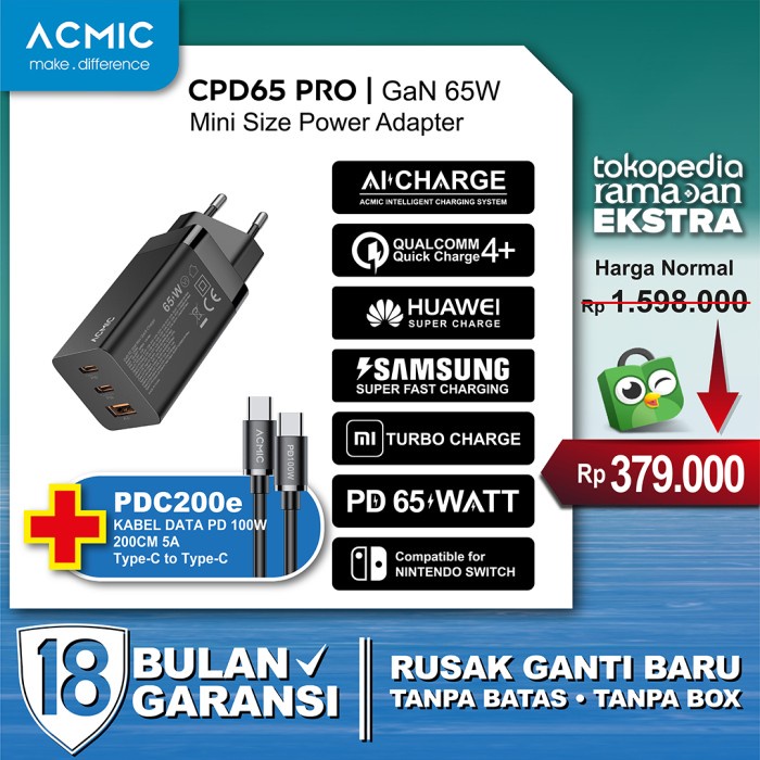 Jual Harga Murah ACMIC CPD65 GaN 65W Super Fast Charging 65 W Charger