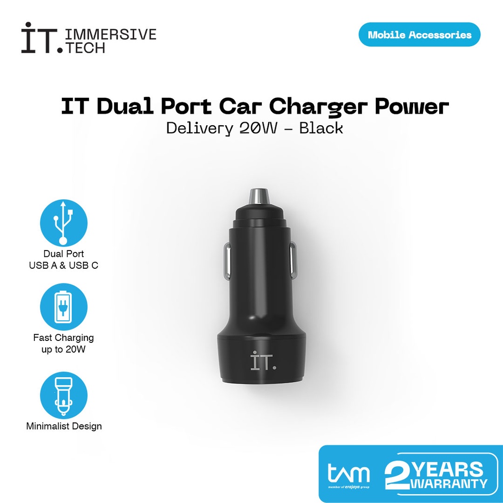 Jual IT Dual Port Car Charger PD 20W Black Shopee Indonesia