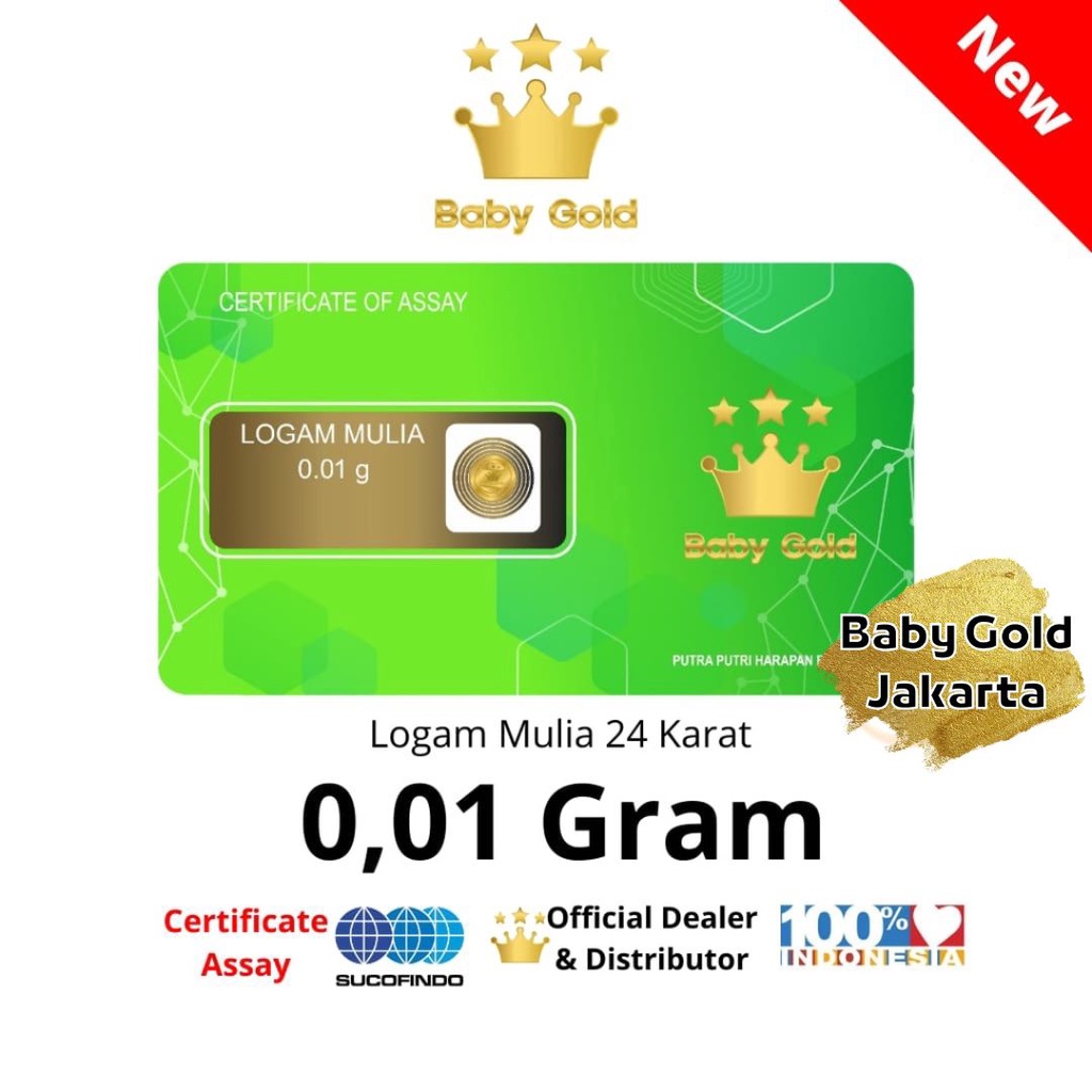 Jual Baby Gold Emas Mini 0,01 gram Logam Mulia 24 Karat 0.01gr BabyGold