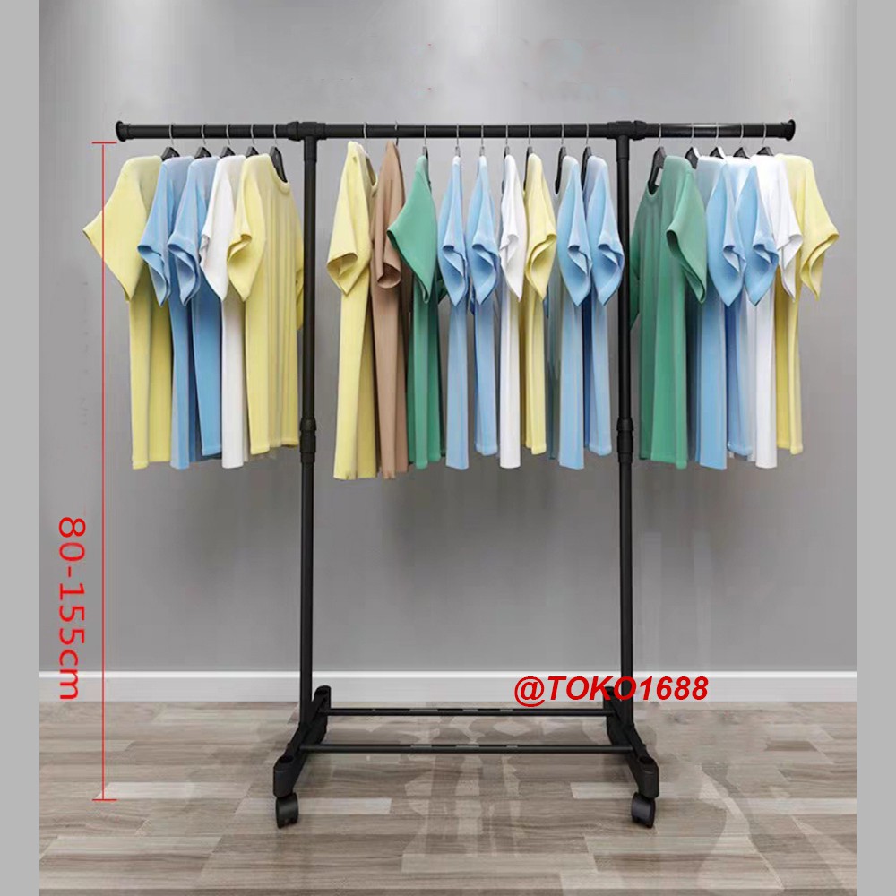 Stand hanger single rak Serbaguna dengan 4 roda hitam Shopee Indonesia
