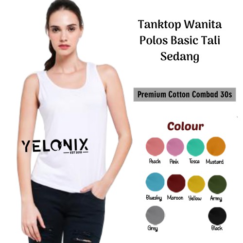 YELONIX Tanktop Wanita Polos Basik Tali Sedang / Kaos