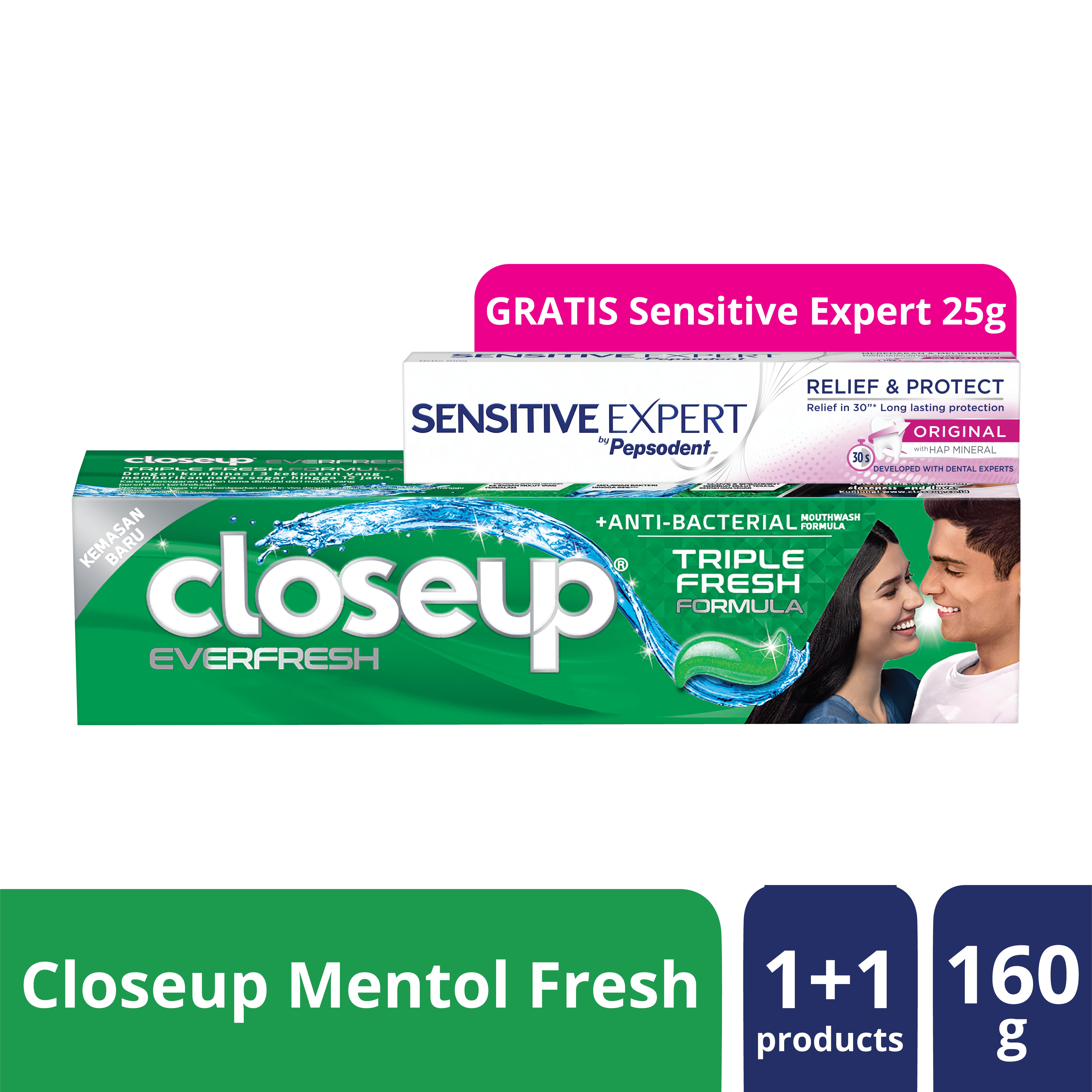 Jual Closeup Pasta Gigi Everfresh Green Gel 160 Gr Free Pepsodent Sensitive Expert 25Gr Indonesia|Shopee Indonesia