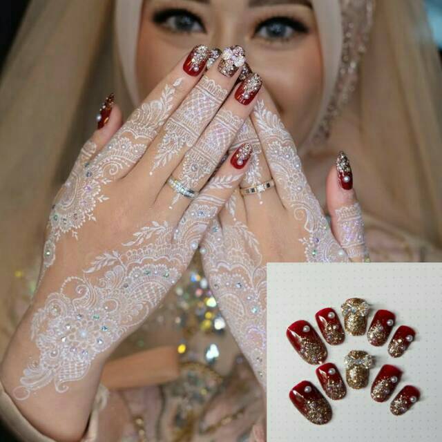 Wedding nail art warna merah Shopee Indonesia