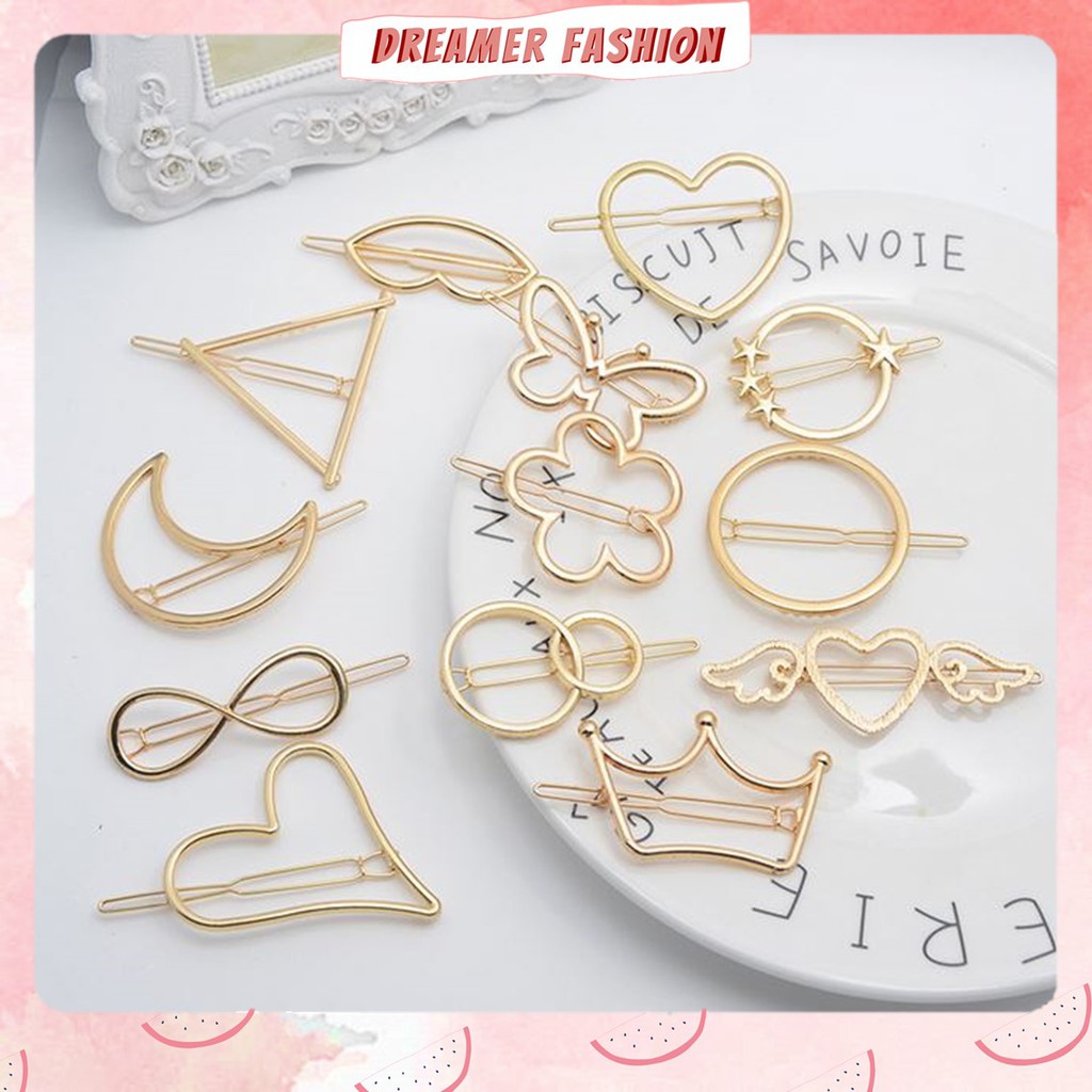 DF Jepit Rambut Pita Geometri Bahan Alloy Gaya Korea