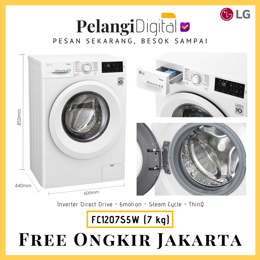 Jual Lg Mesin Cuci Front Loading Inverter Direct Drive Steam 7 Kg - Fc1207S5W | Shopee Indonesia