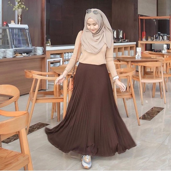 Jual Muslim-Rok- Rok Plisket Premium Mayzaa.id Dark Brown/Coklat Tua Rok - Rok-Muslim. | Shopee Indonesia
