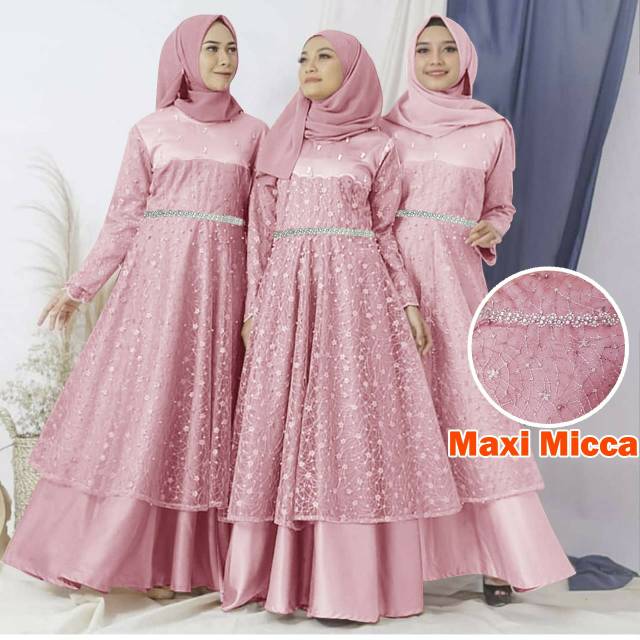 GAMIS BRUKAT PESTA/gamis maxi Micca satin velvet +tile import,dada
