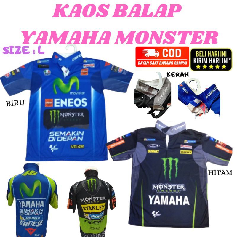 Jual Jersey Balap Motogp Kaos Balap Lengan Pendek Yamaha Monster Biru & Hitam - Baju Balap Yamaha - Baju | Shopee Indonesia