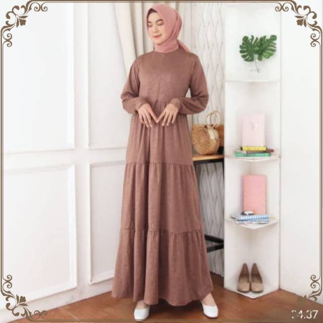 Jual Fashion Muslimah Pakaian Wanita Baju Gamis Lebaran Premium Casual Warna Coklat Elegan 6327 | Shopee Indonesia