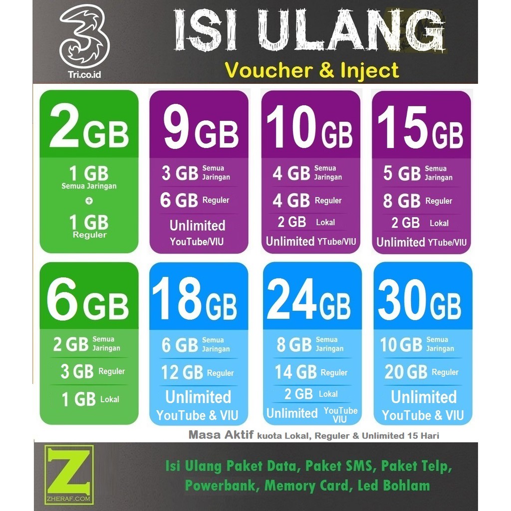 Aon Unlimited 6Gb / VOUCHER TRI CINTA 6GB 10GB ISI ULANG KUOTA DATA TRI