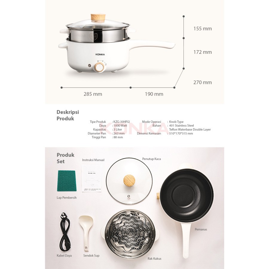 Jual Konka Electric Cooker Multi Fungsi Panci Listrik Low Watt Alat Kukus 3L Indonesia|Shopee Indonesia