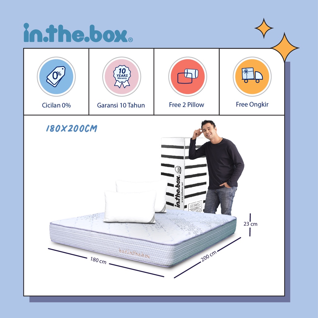 INTHEBOX Kasur Spring Bed FREE Bantal Kasur Ukuran 90x200, 100x200