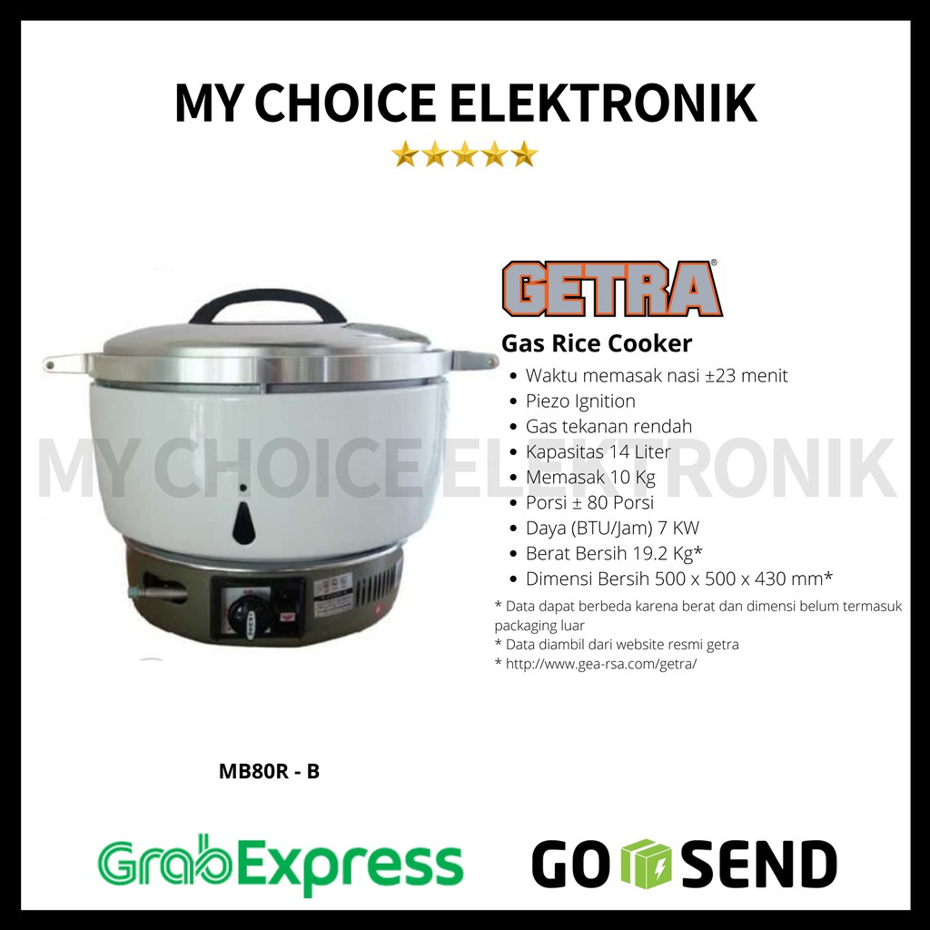 Jual GETRA Gas Rice Cooker (LPG) 14 Liter MB80RB Shopee Indonesia