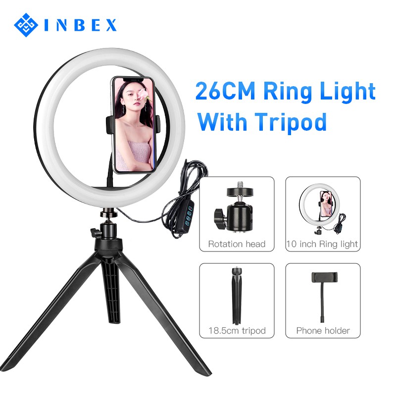 【Termurah paket komplit 】INBEX 26cm Ring Light with Tripod+Phone Holder