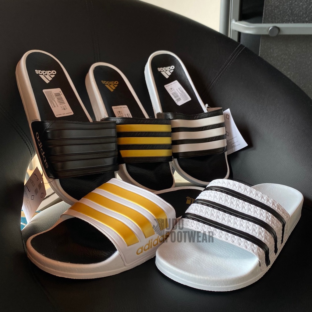 Jual Sandal Adidas Adilette Slop Adilette Comfort Pria Wanita White Black Gold Indonesia|Shopee Indonesia