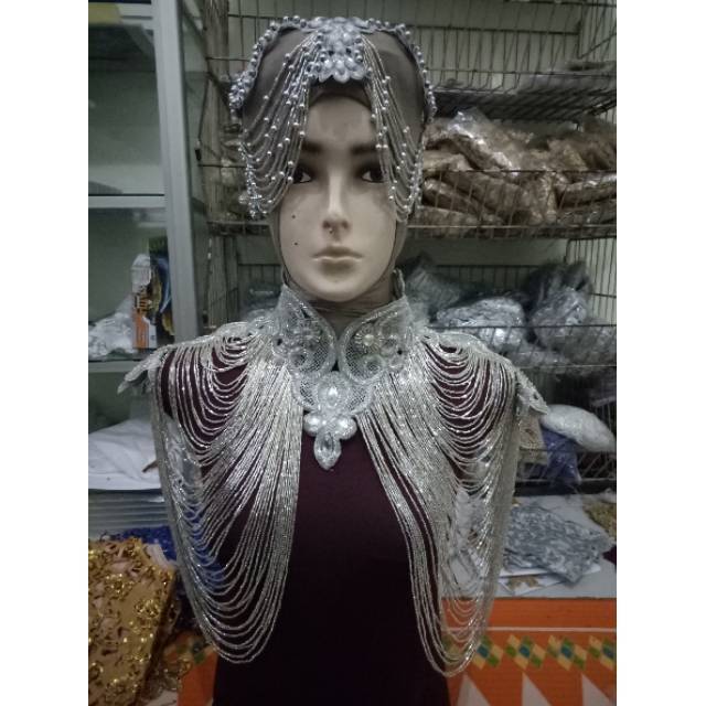 SET LENGKAP MAHKOTA+BOLERO CLEO PENGANTIN ELEGAN / SET AKSESORIS GAUN