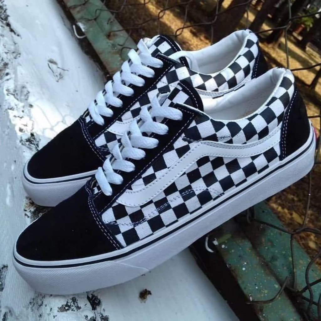 Men's Shoe Sepatu Vans Old Skool White Maroon Premium