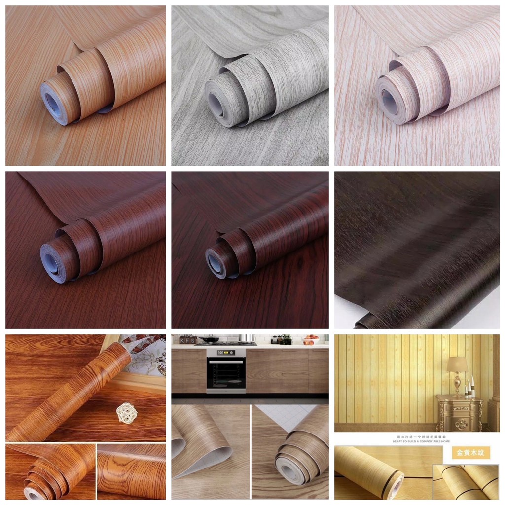 Jual WALLPAPER DINDING MOTIF SERAT KAYU POLOS CREAM WOOD HITAM GREY