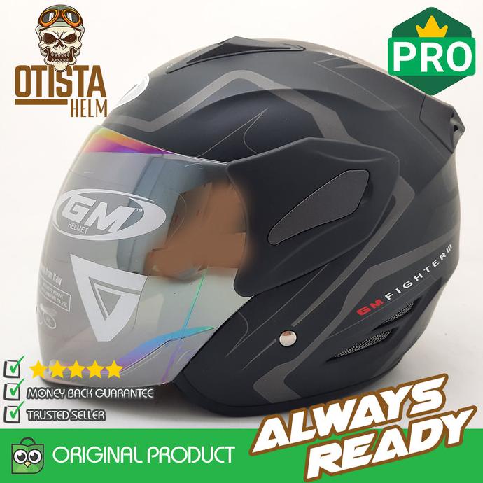 Jual Helm GM Half Face Fighter Corak GV2 Kaca Pelangi Shopee Indonesia