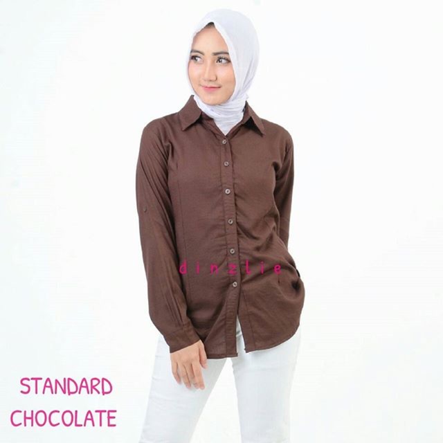 Jual Kemeja Polos Rayon Wanita Warna Coklat Kopi | Shopee Indonesia