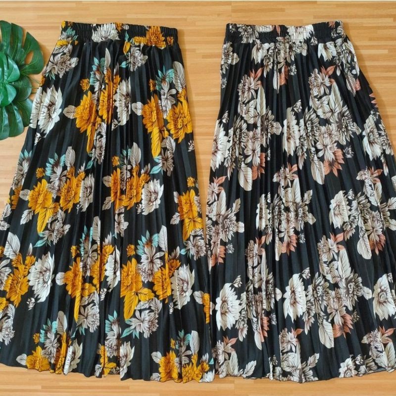ROK PLISKET MOTIF BUNGA TULIP MOSCREPE PREMIUM / MAXI