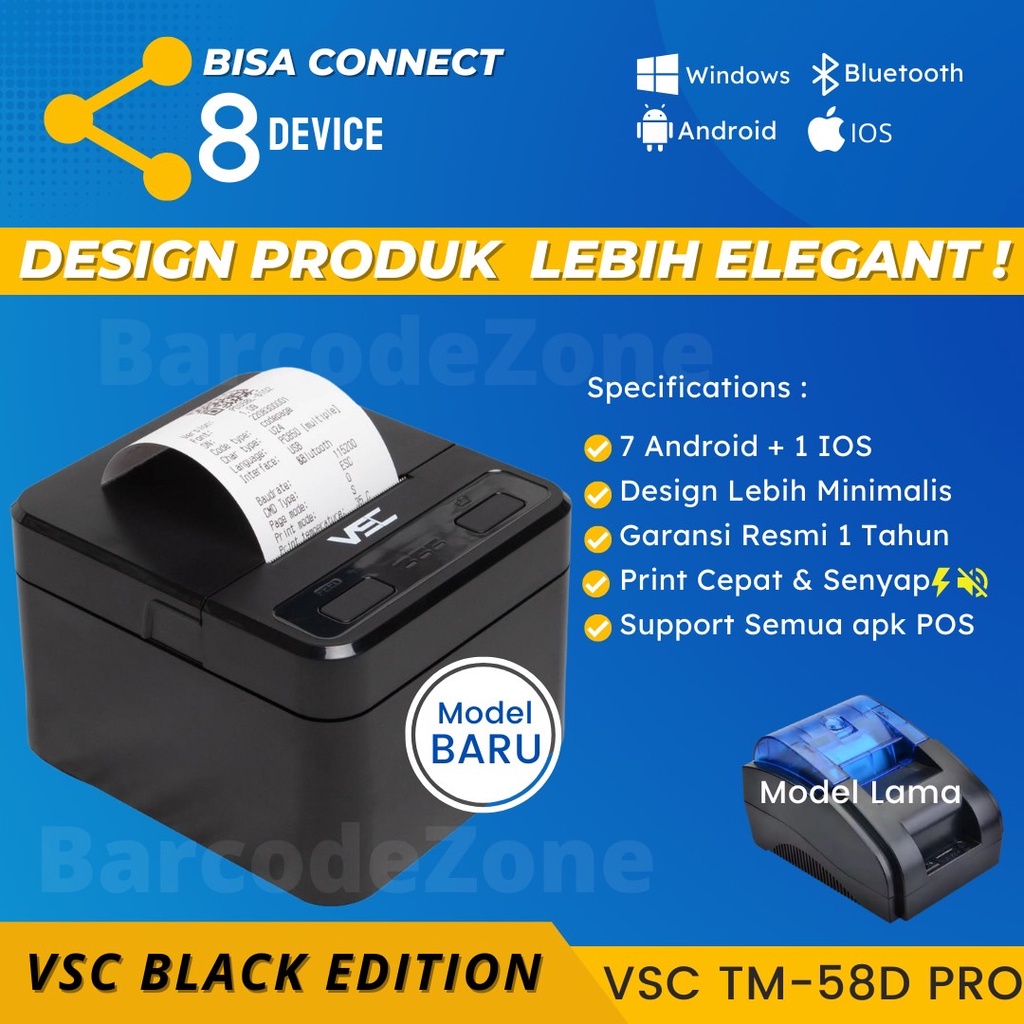 Jual PRINTER BLUETOOTH THERMAL KASIR VSC TM58D PRO THERMAL PRINTER RJ 11 LEBIH JELAS DAN