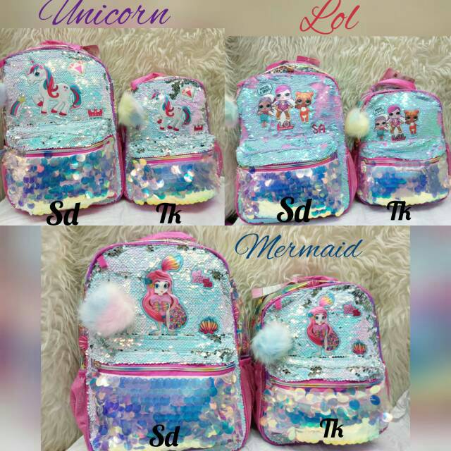 Tas ransel Sd sequin hologram LOL payet berubah warna Impor Shopee Indonesia