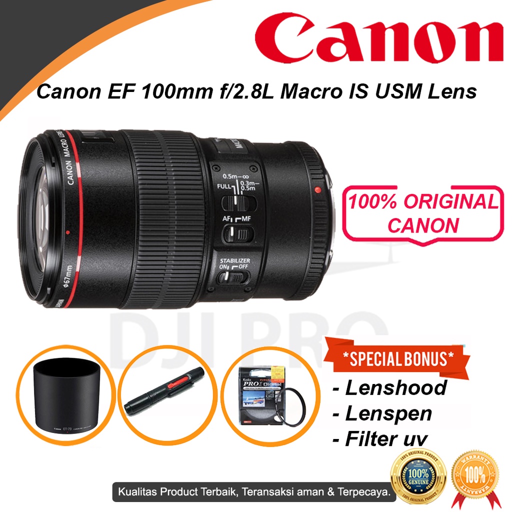 Jual Lensa Canon Ef 100Mm F2.8L Macro Is Usm Fix Lens Full Frame Original | Shopee Indonesia