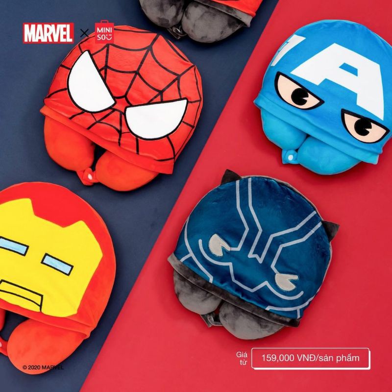 Jual Miniso official Marvel U pillow with hoodie / bantal leher miniso