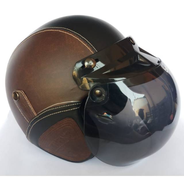Jual Helm Bogo Full Kulit Retro Klasik Dewasa Motif Coklat Tua Hitam | Shopee Indonesia