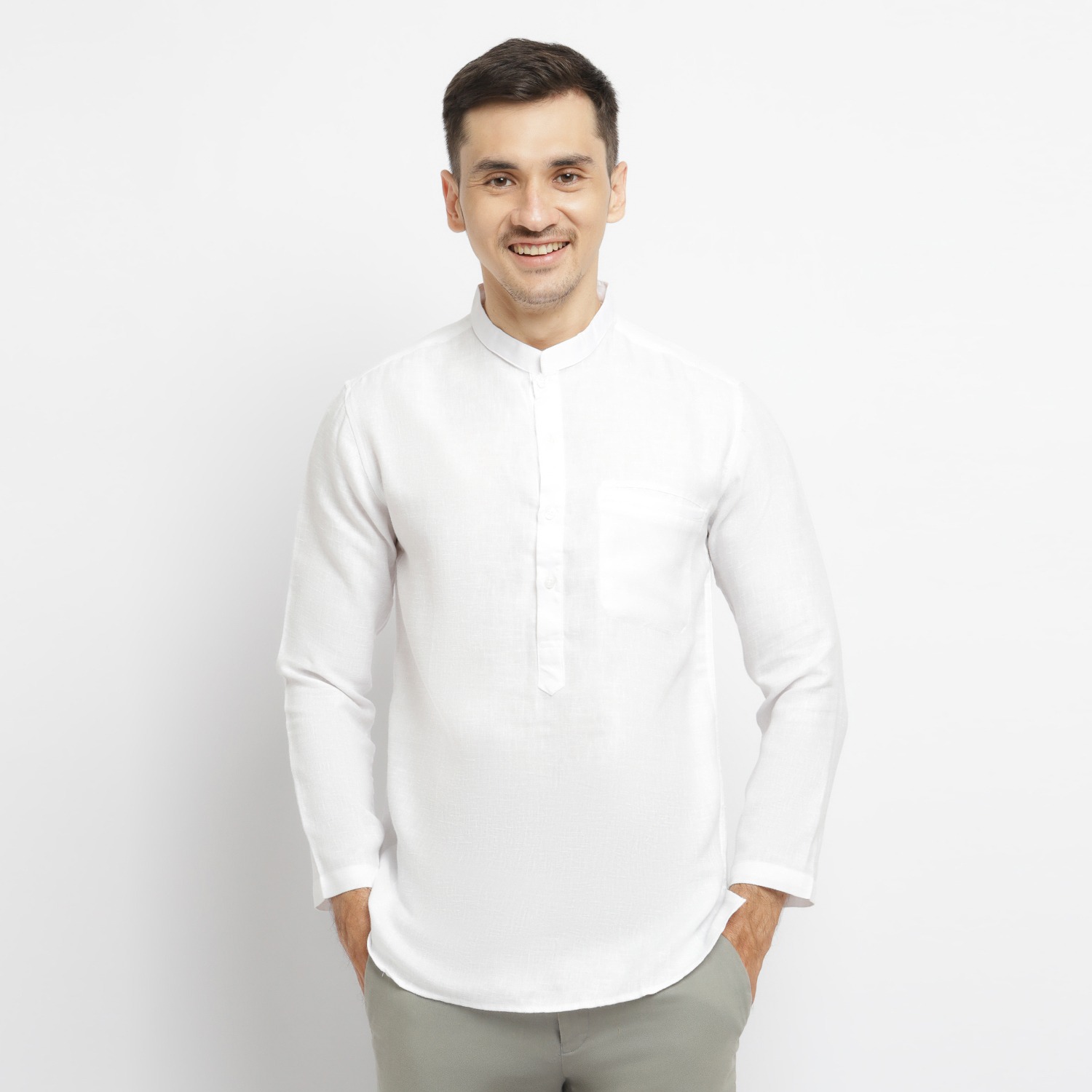 Baju Koko Kurta Pakistan Muslim Pria Panjang Putih BKP0755