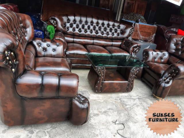 Jual Kursi Sofa Kulit Jumbo Jaguar Ruang Tamu Keluarga Fullset 3 2 1 Meja Dan Kaca Warna Coklat Sofa Tamu | Shopee Indonesia
