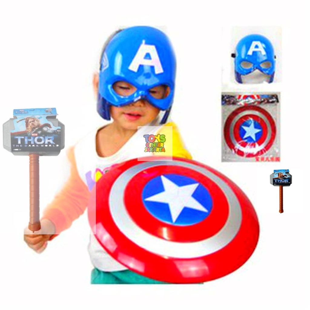 Jual Shtoys - Mainan Anak Captain America Avengers Set Topeng Tameng Dan Palu Thor | Shopee Indonesia
