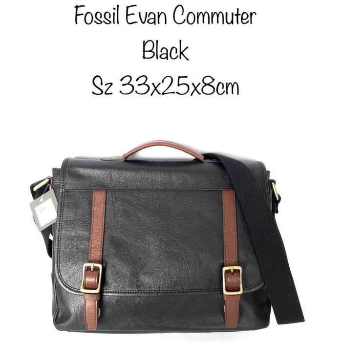 Jual Fossil Evan Messenger Men Sling Bag Black Workbag Leather Original