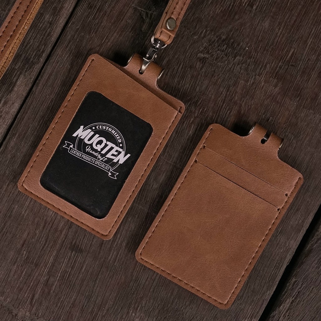 Jual Name Tag Kulit PU Leather Premium ID Card Holder Temboro Terbaru