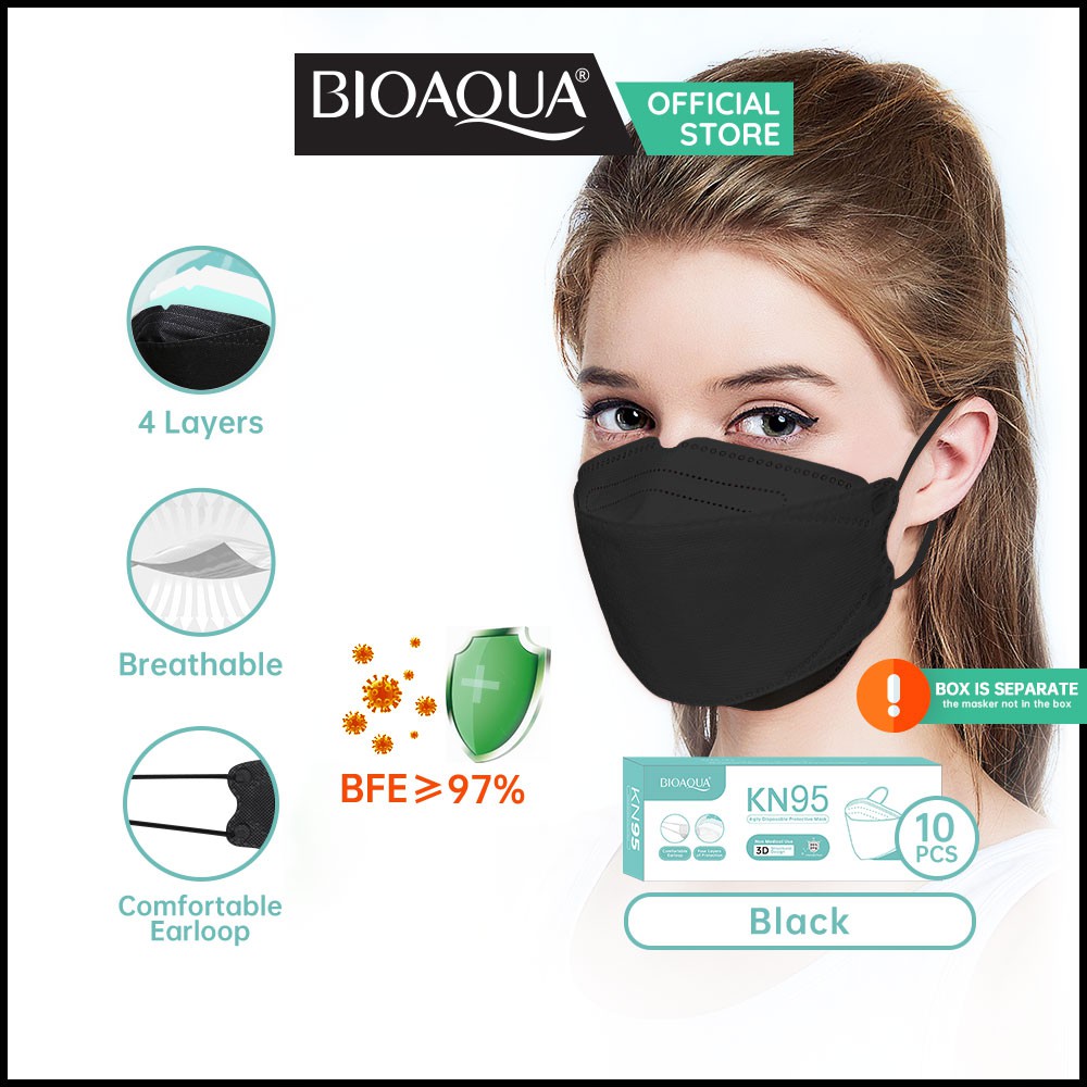 Bioaqua Masker KN95 EVO disposable black masker earloop