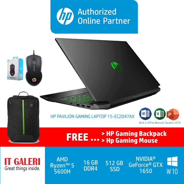 Jual Hp Pavilion Gaming Laptop 15-Ec2047Ax Amd Ryzen™ 5 5600H - 16 Gb - 512 Gb - Nvidia® Geforce® Gtx 1650 - Win10 + Ohs | Shopee Indonesia