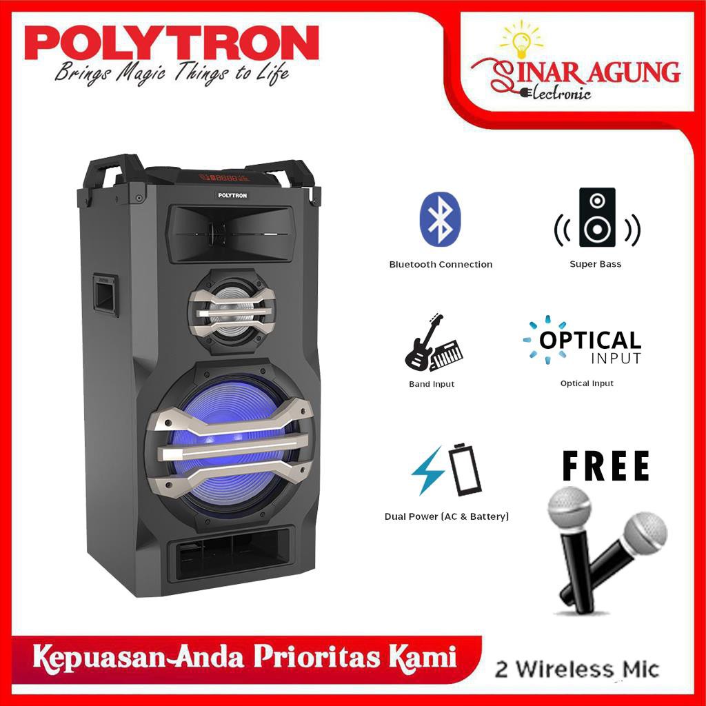 Jual POLYTRON PORTABLE SPEAKER PTS 12K15 BLUETOOTH FREE 2 MIC WIRELESS