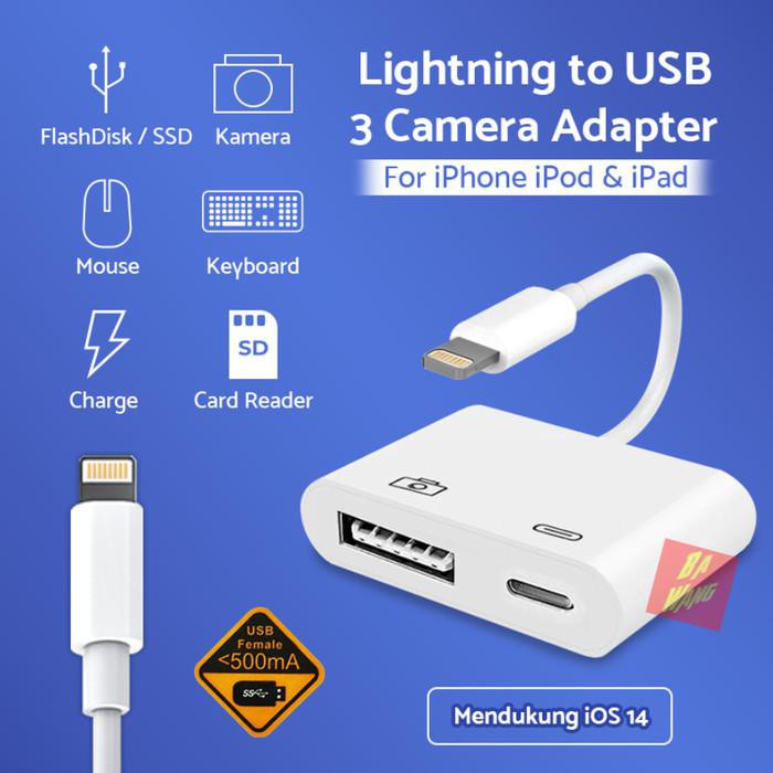 Jual Lightning To Usb 3 Camera Adapter Otg, Support Flashdisk - Putih | Shopee Indonesia