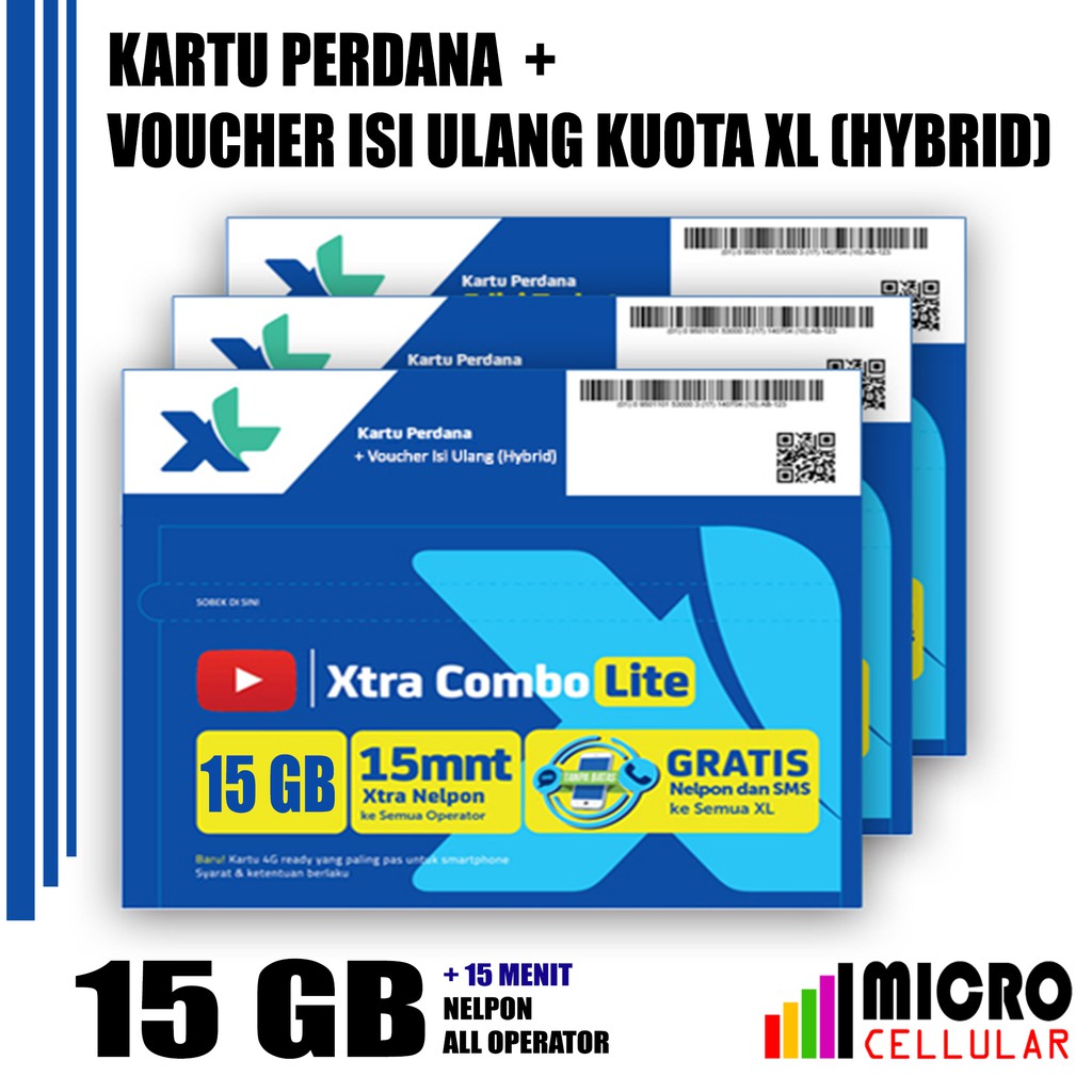 Kartu Perdana & Voucher Kuota XL 21 GB Reguler 24 Jam (Hybrid) + 15 Menit Nelpon All Operator