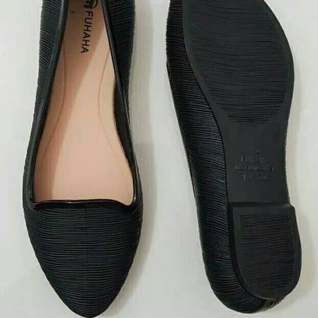 Flat shoes kerja wanita full black hitam Karet Fuhaha 36 37 38 39 40
