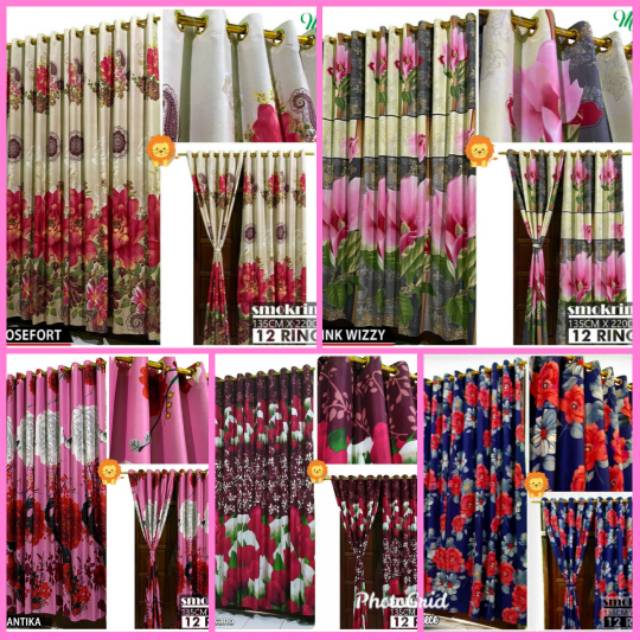 Best Seller Korden Bunga Batik Murah Gorden Smokering 12 Ring 6