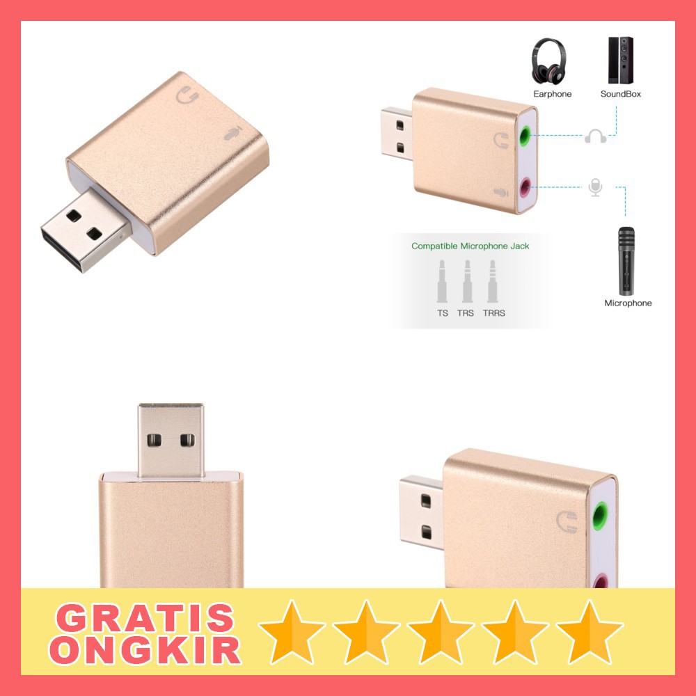 Jual YUNCLOUD External USB Sound Card Virtual 3D Audio 7.1 Channel