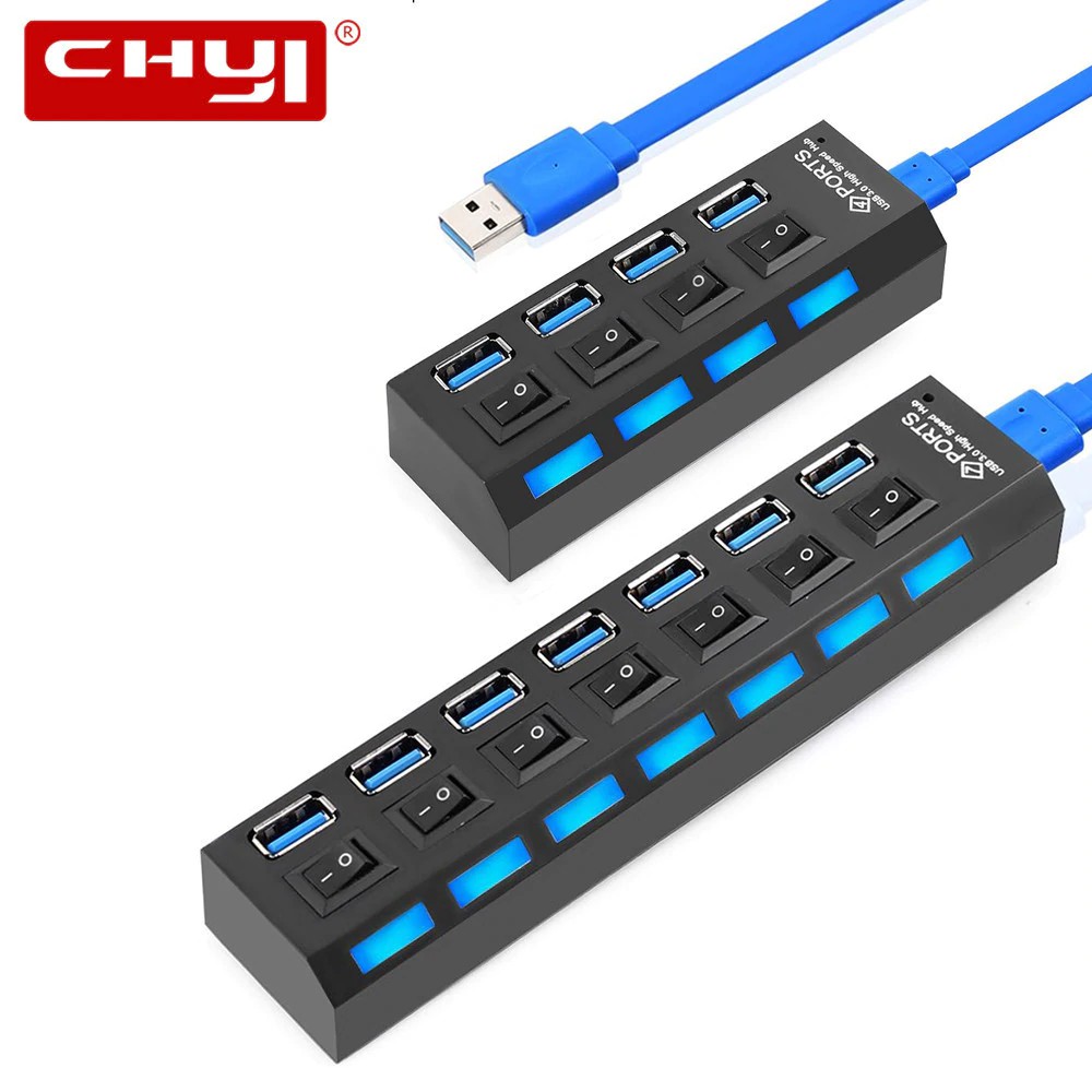 Jual Free Ongkir Chyi Usb Hub 3.0 4/7 Ports Usb 3.0 Hub Splitter With Us Power Adapter High Speed 5Gbps | Shopee Indonesia