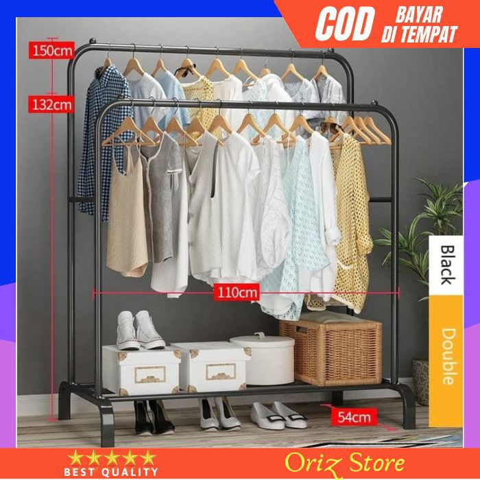 Jual Standing Hanger Gantungan Baju Garment Clothes Rack Double