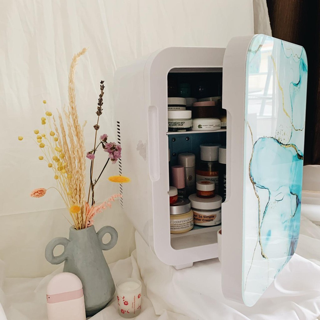(READYSTOCK) 10L Skincare Fridge Marble Skin Care Minifridge kulkas