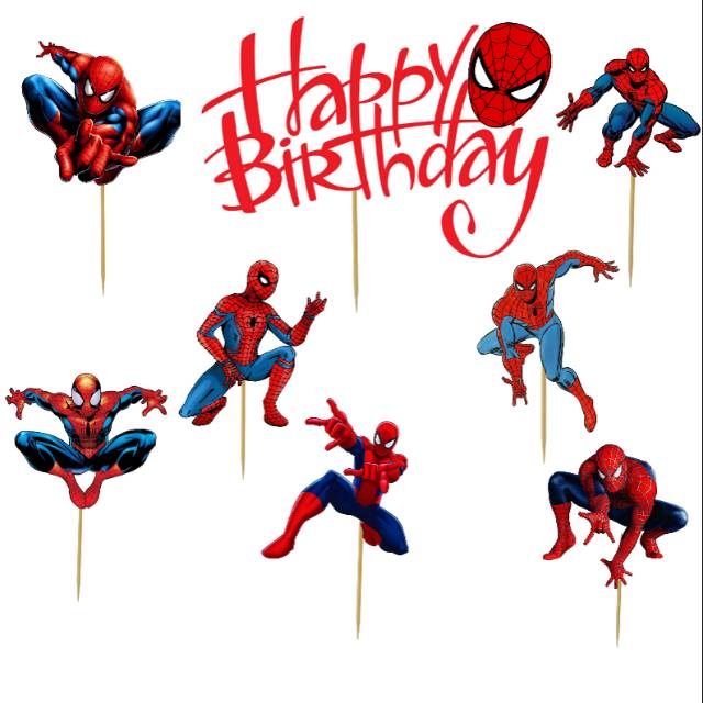 Topper Cake/Cupcake, Hiasan Kue Ulang Tahun, Motif Spiderman Shopee