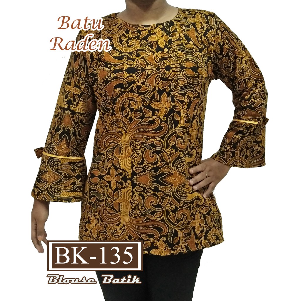 Batik Aksen Atasan Kerja Casual Batik Modern Wanita Peplum Lengan Panjang Shopee Indonesia